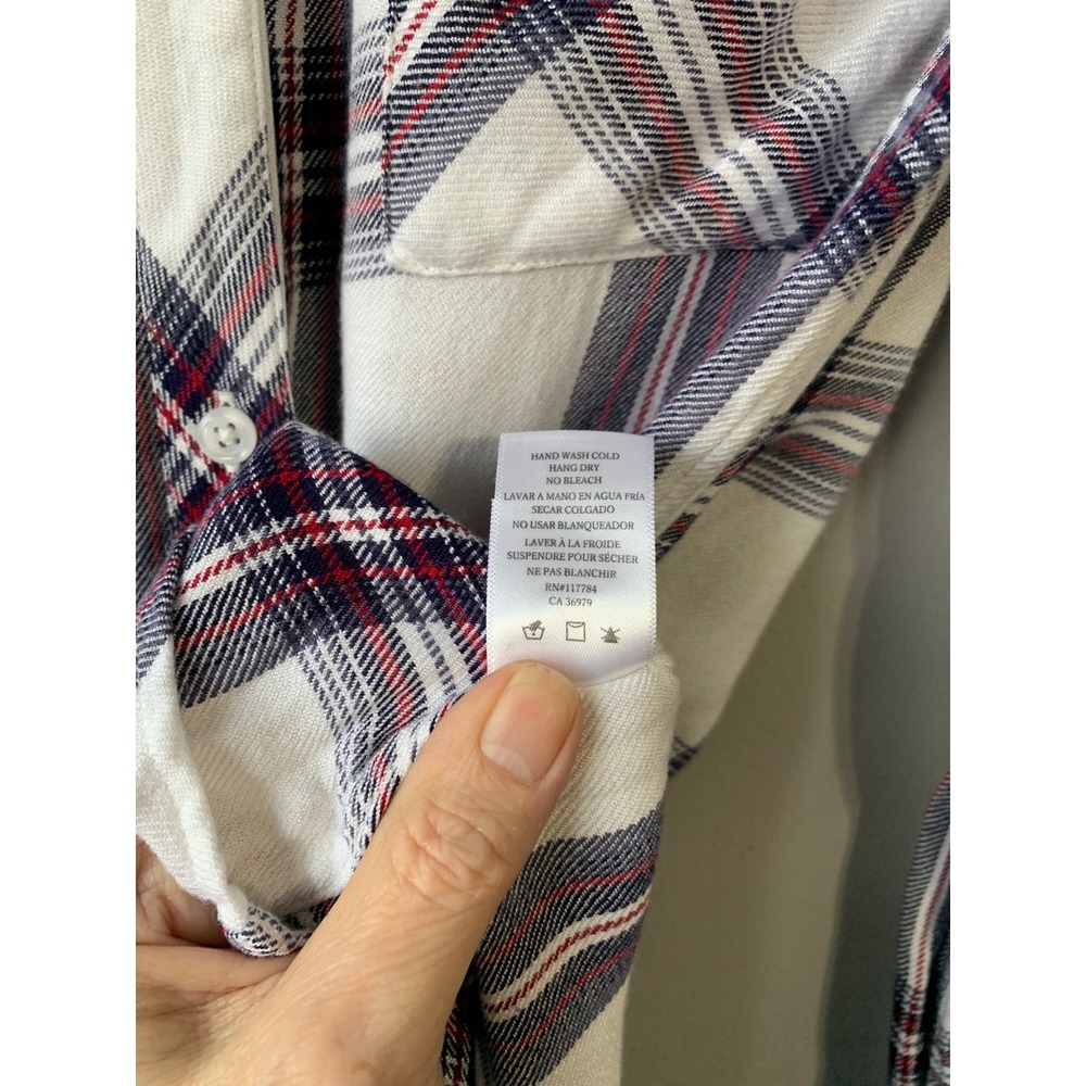 Rails Plaid Button Down Shirt Hunter White Scarlet Rayon‎ Women's Medium - Picture 9 of 9